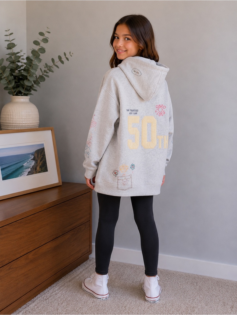 GAP Girls 50th Anniversary Graphic Hoodie Sweatshirt Gray Size L (10) - Picture 2 of 6